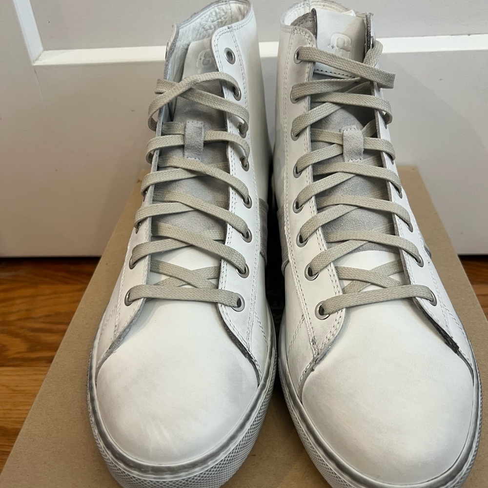 Greats The Reign High Top Blanco Italian Leather Distressed Sneakers Size 8.5 US - Picture 3 of 6